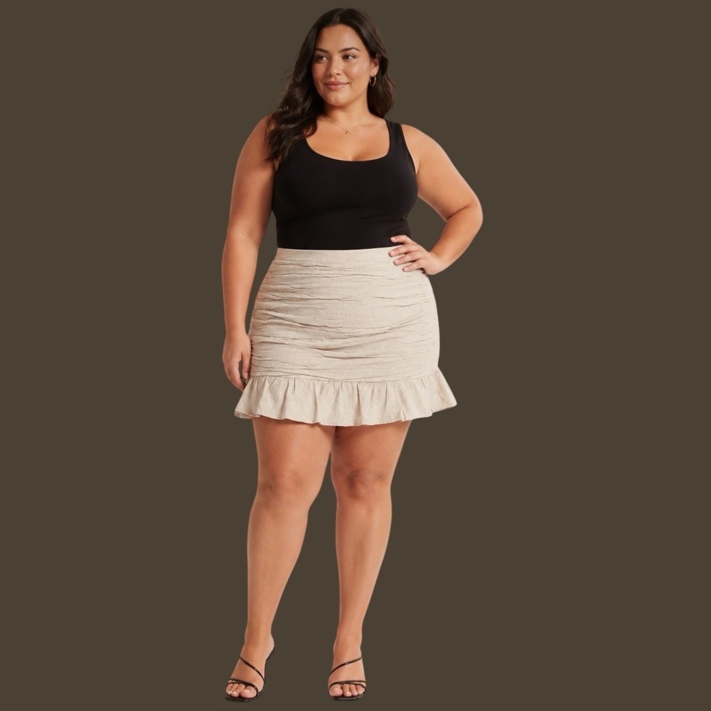 Abercrombie & Fitch Linen Blend Ruched Ruffle Mini Skirt Women's Large